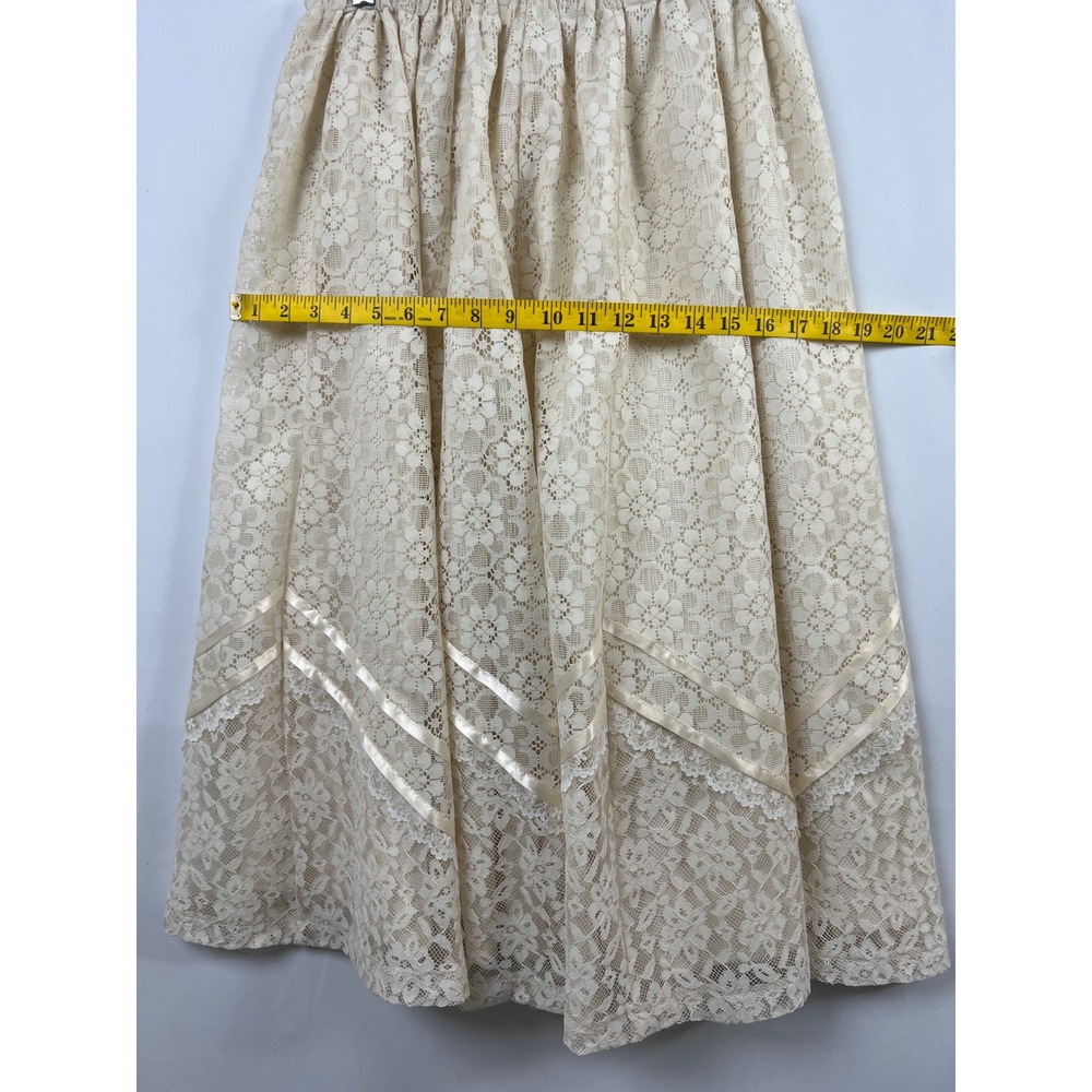 Vtg Carefree Fashions Skirt Top Set Women M Cream Lace Puff Sleeve Arizona USA - Picture 15 of 16